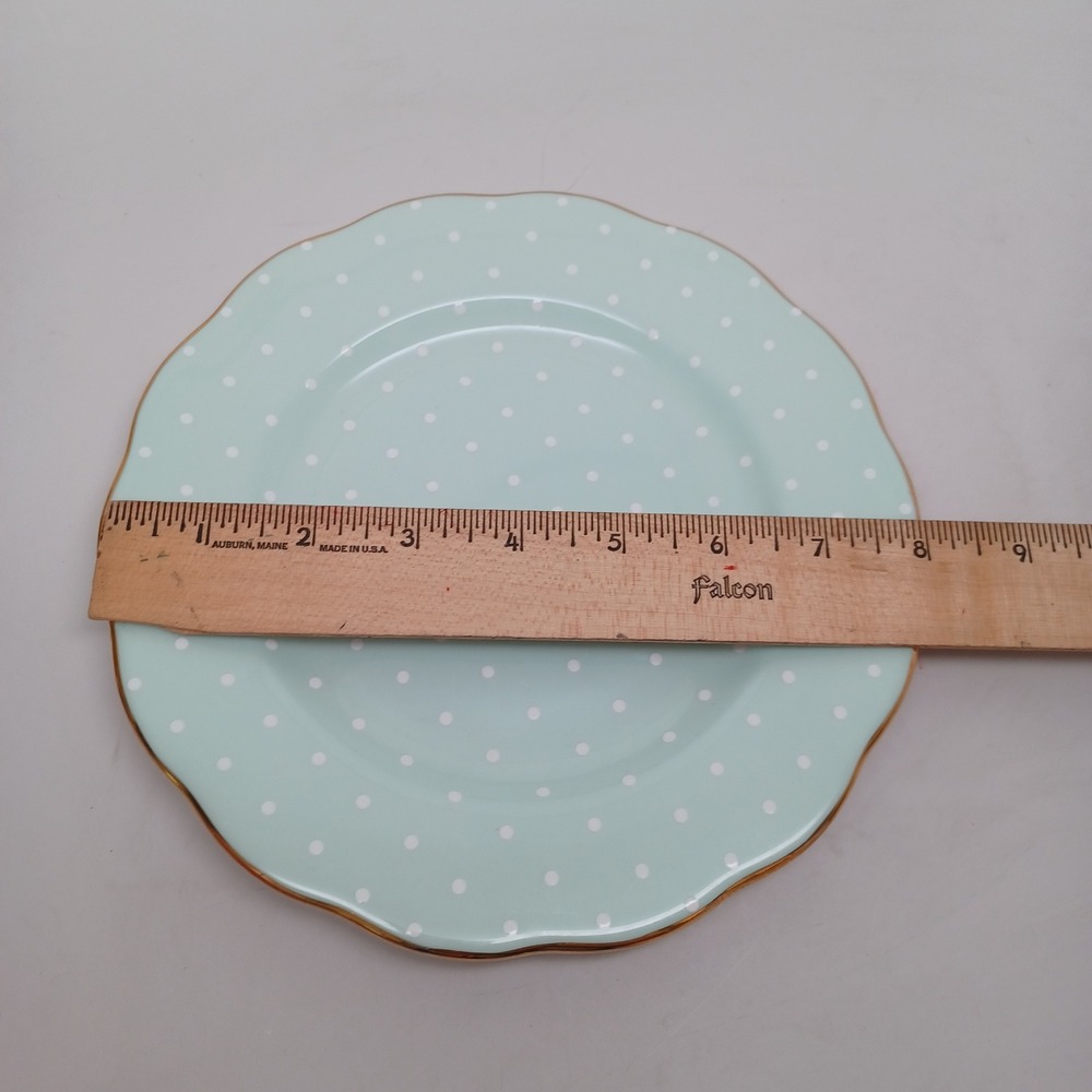 Royal Albert Polka Rose 1930s Salad Plate 8" Mint Green Gold Trim Bone China - Picture 4 of 12